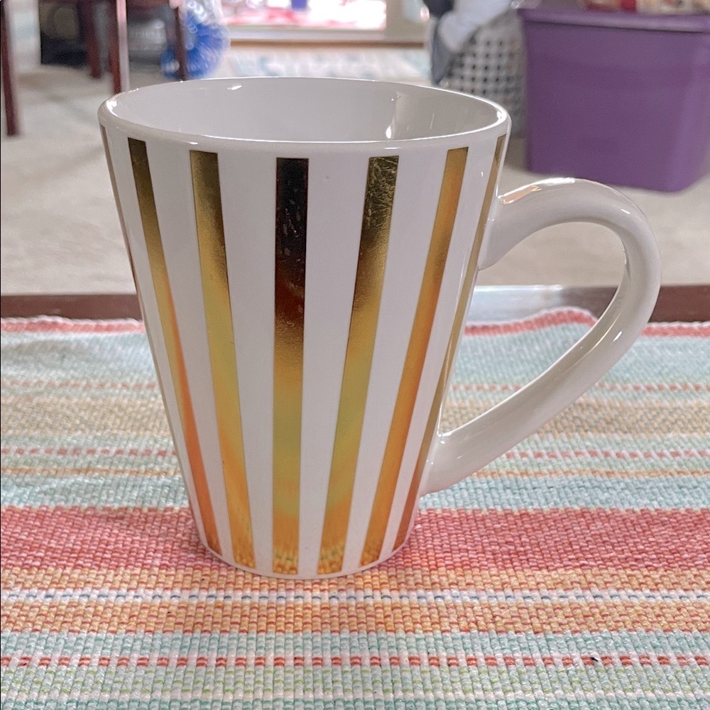 California Pantry gold and white striped 17 ounce ceramic coffee mug